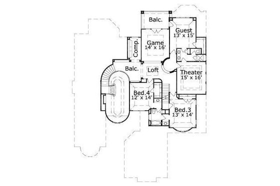 Floor Plan - Upper Floor for European House Plan #411-838 - 5 bed, 4.5 bath