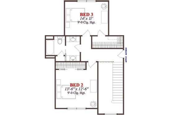 Floor Plan - Upper Floor for Country House Plan #63-214 - 4 bed, 3.5 bath