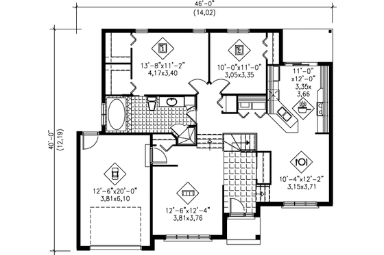 Floor Plan - Main Floor for Traditional House Plan #25-1076 - 2 bed, 1 bath