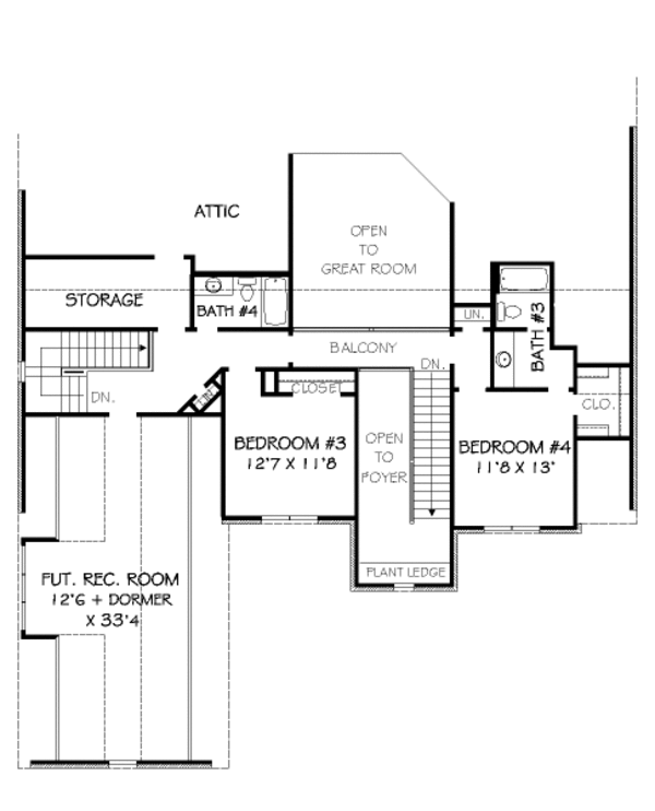 Traditional Floor Plan - Upper Floor Plan #424-348