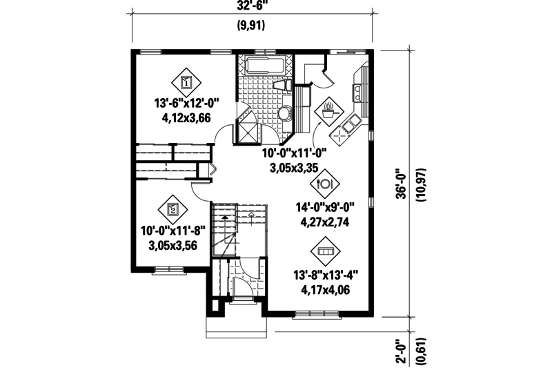 Architectural House Design - Floor Plan - Main Floor for European House Plan #25-4640 - 2 bed, 1 bath