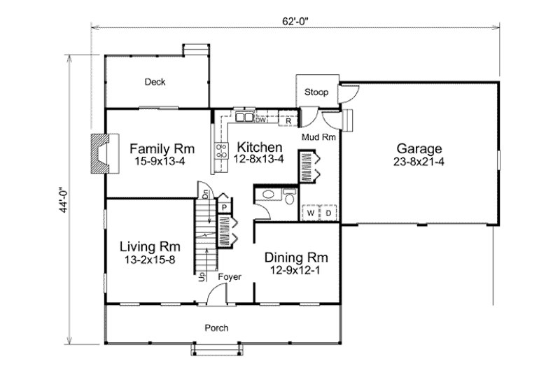 Architectural House Design - Floor Plan - Main Floor for Country House Plan #57-450 - 3 bed, 2.5 bath