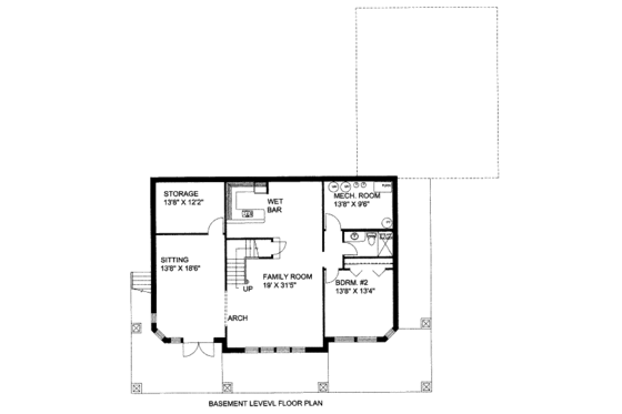 Floor Plan - Lower Floor for Bungalow House Plan #117-619 - 2 bed, 2.5 bath