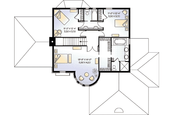 Floor Plan - Upper Floor for European House Plan #23-405 - 3 bed, 2.5 bath