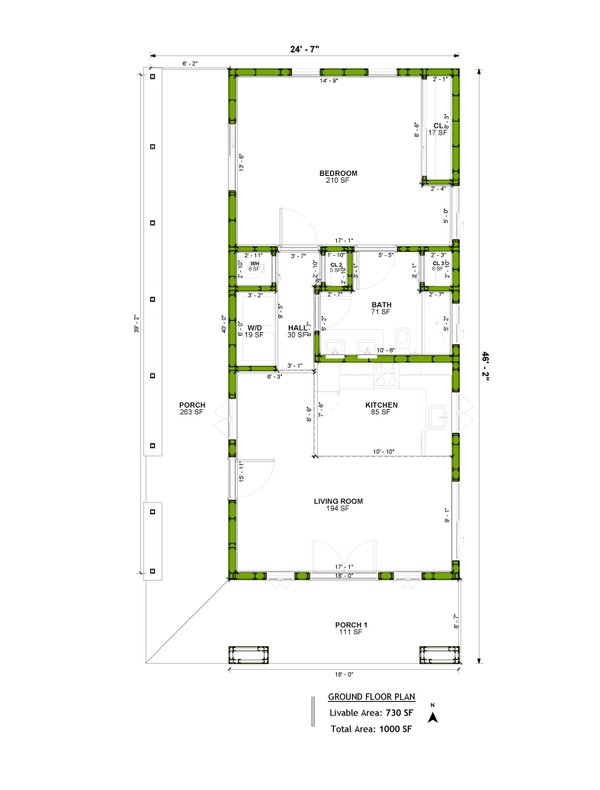 House Blueprint - Floor Plan - Main Floor for Mediterranean House Plan #1106-89 - 1 bed, 1 bath