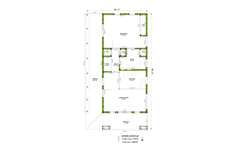House Blueprint - Floor Plan - Main Floor for Mediterranean House Plan #1106-89 - 1 bed, 1 bath