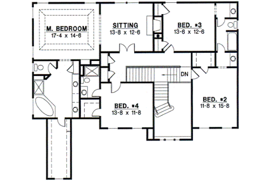 Floor Plan - Upper Floor for Colonial House Plan #67-583 - 4 bed, 3.5 bath