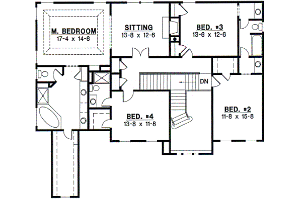 Colonial Floor Plan - Upper Floor Plan #67-583