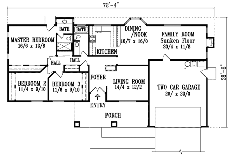 Home Plan - Floor Plan - Main Floor for Adobe / Southwestern House Plan #1-1314 - 3 bed, 2 bath