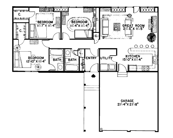 Ranch Floor Plan - Main Floor Plan #312-844
