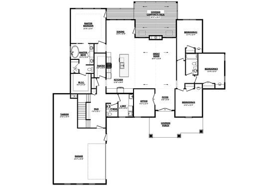 Floor Plan - Main Floor for Craftsman House Plan #1089-2 - 4 bed, 2.5 bath