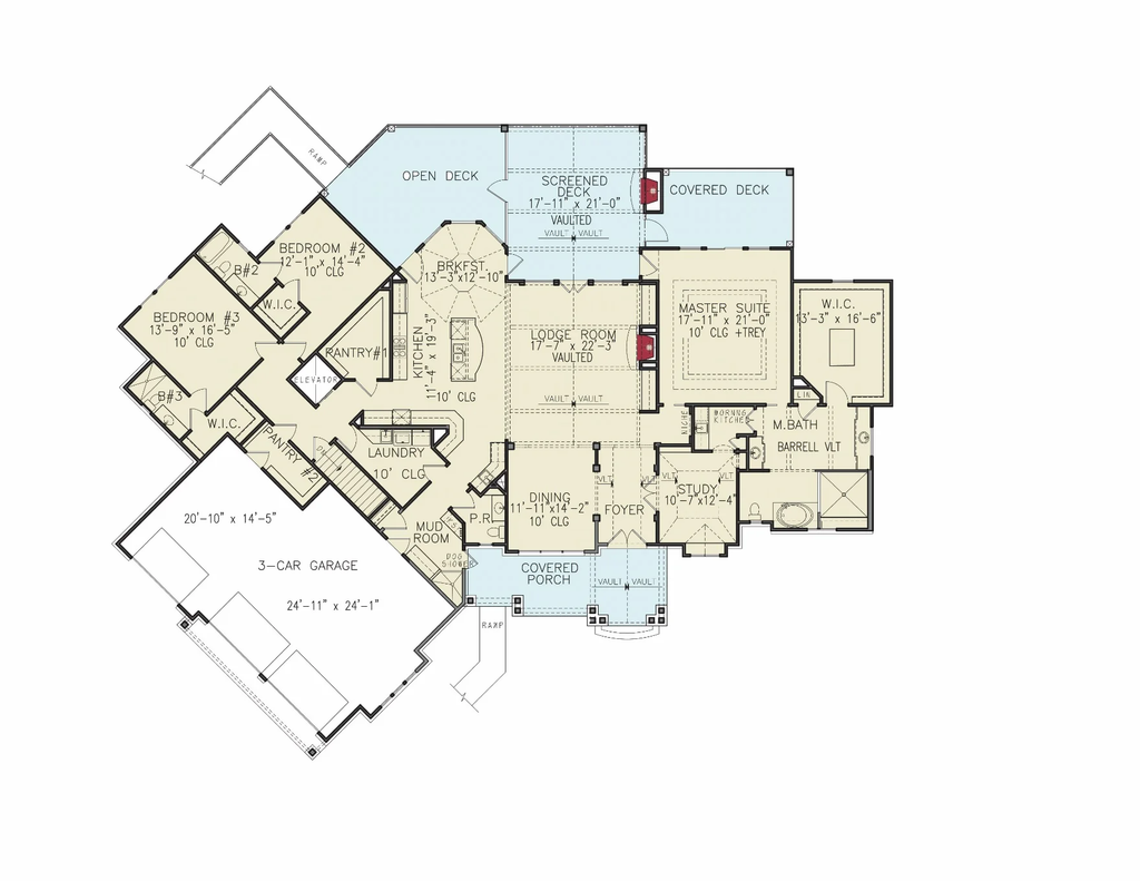 Floor Plan - Main Floor for Cottage House Plan #54-692 - 3 bed, 3.5 bath