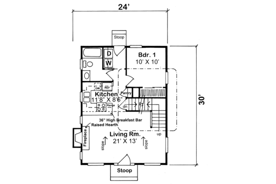 Floor Plan - Main Floor for Contemporary House Plan #312-239 - 2 bed, 2 bath