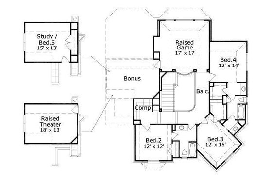 Floor Plan - Upper Floor for Traditional House Plan #411-436 - 4 bed, 3.5 bath