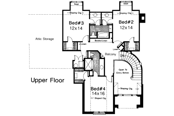 Floor Plan - Upper Floor for European House Plan #310-196 - 4 bed, 3.5 bath