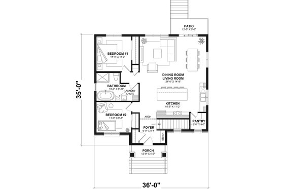Floor Plan - Main Floor for European House Plan #23-2856 - 2 bed, 1 bath