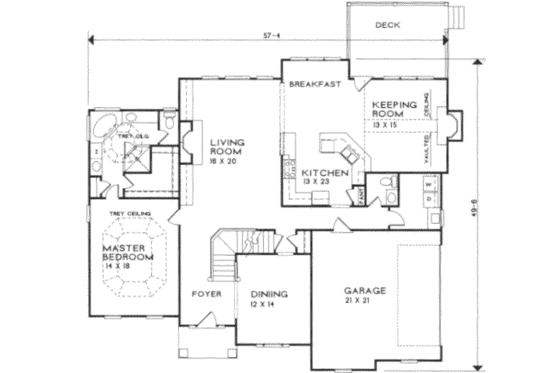 Floor Plan - Main Floor for Traditional House Plan #129-102 - 4 bed, 3.5 bath
