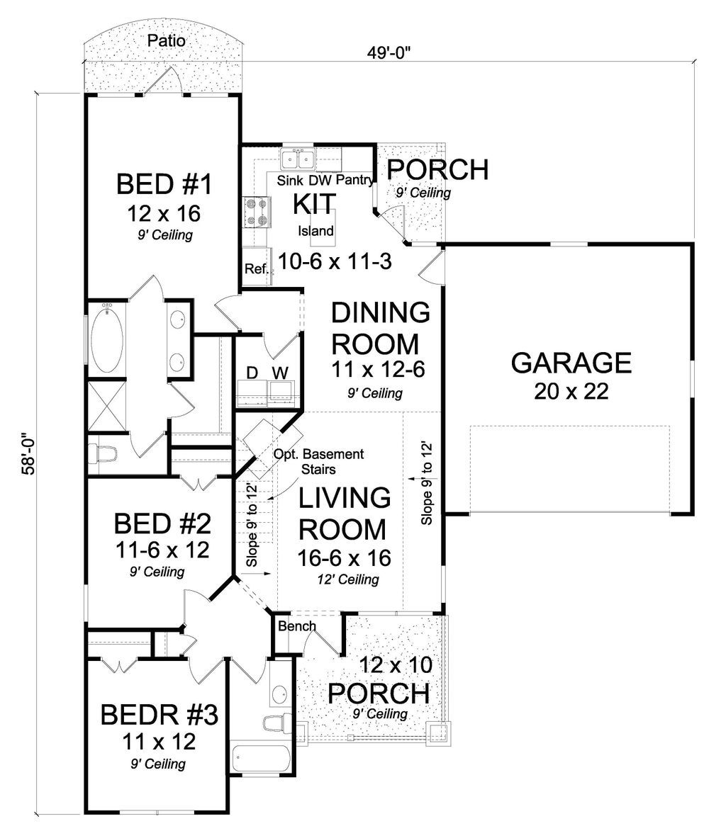  House  Plan  3 Beds 2 Baths 1381 Sq Ft Plan  513 2073  