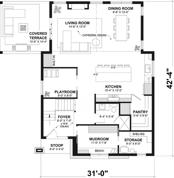 House Design - Floor Plan - Main Floor for Modern House Plan #23-2865 - 3 bed, 1.5 bath