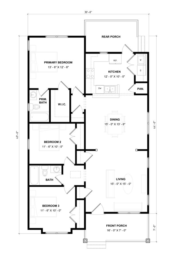 Architectural House Design - Floor Plan - Main Floor for Bungalow House Plan #936-31 - 3 bed, 2 bath