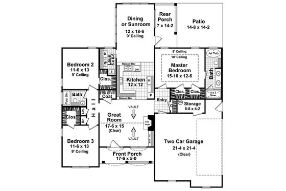 Floor Plan - Main Floor for Southern House Plan #21-203 - 3 bed, 2 bath