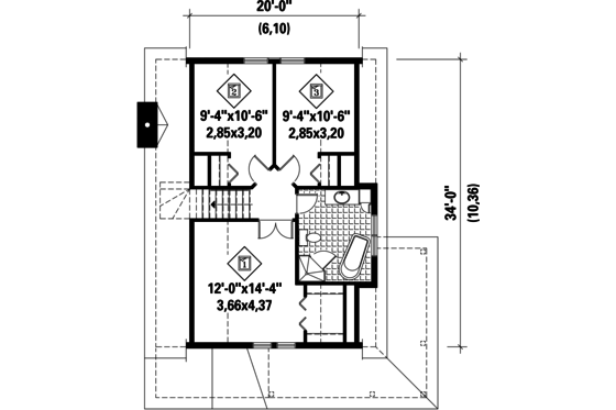 Floor Plan - Upper Floor for Country House Plan #25-4316 - 3 bed, 1 bath