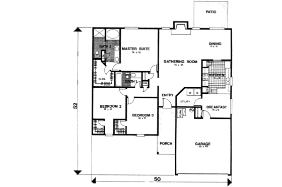 Floor Plan - Main Floor for Ranch House Plan #30-146 - 3 bed, 2 bath