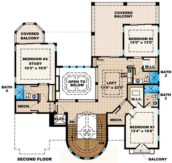 Mediterranean Floor Plan - Upper Floor Plan #27-433