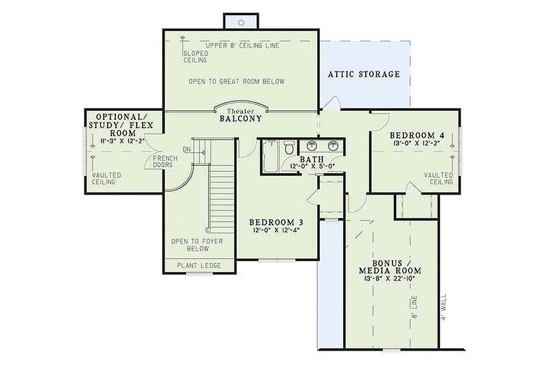Architectural House Design - Floor Plan - Upper Floor for Craftsman House Plan #17-2135 - 4 bed, 3 bath