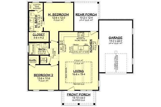 Floor Plan - Main Floor for Farmhouse House Plan #430-343 - 2 bed, 2 bath