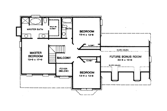 Floor Plan - Upper Floor for Traditional House Plan #10-210 - 3 bed, 2.5 bath