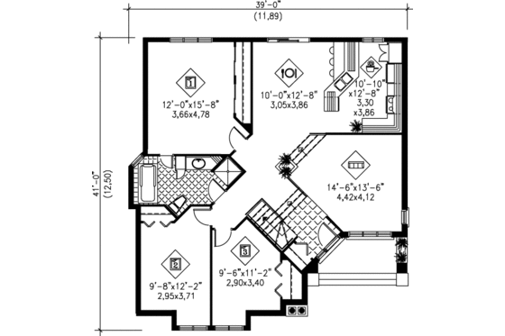Floor Plan - Main Floor for Contemporary House Plan #25-1078 - 3 bed, 1 bath