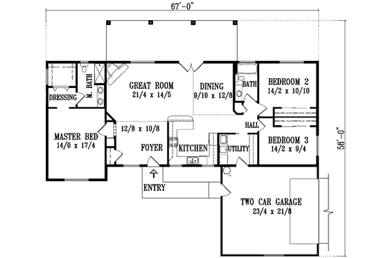 Floor Plan - Main Floor for Adobe / Southwestern House Plan #1-1352 - 3 bed, 2 bath