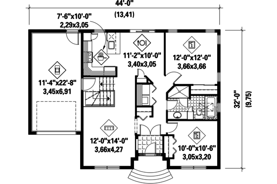 Floor Plan - Main Floor for Traditional House Plan #25-4454 - 2 bed, 1 bath