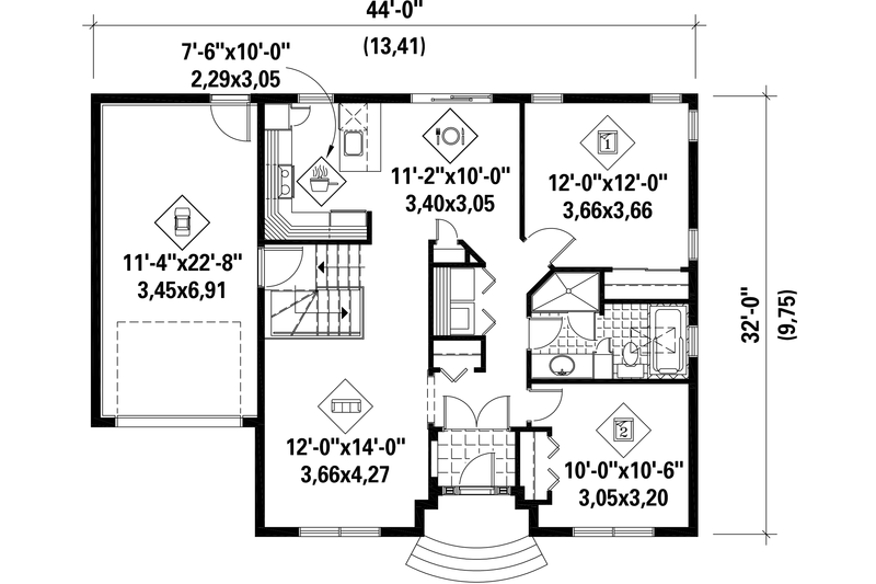 Dream House Plan - Floor Plan - Main Floor for Traditional House Plan #25-4454 - 2 bed, 1 bath