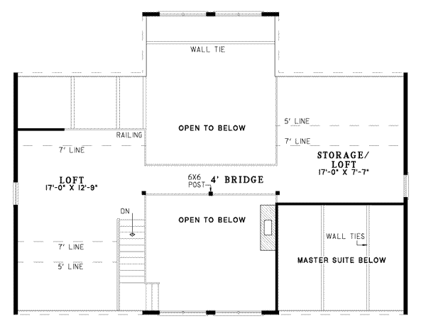 Floor Plan - Upper Floor for Log House Plan #17-502 - 2 bed, 2 bath