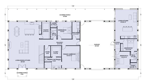 Barndominium Floor Plan - Main Floor Plan #1107-28