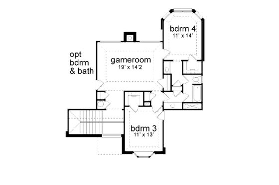 Floor Plan - Upper Floor for European House Plan #84-200 - 4 bed, 3 bath