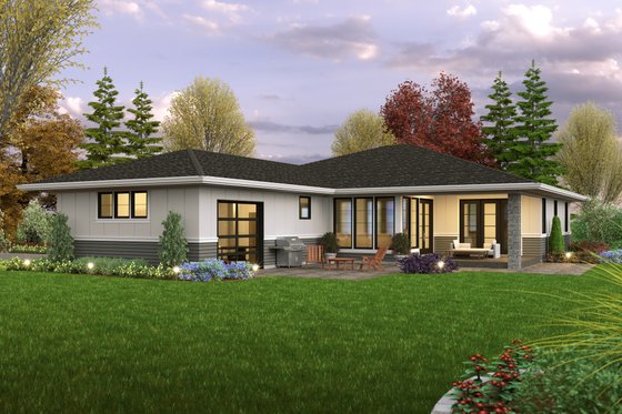 Exterior - Rear Elevation for Prairie House Plan #48-1053 - 3 bed, 2 bath