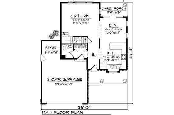 Floor Plan - Main Floor for Craftsman House Plan #70-1043 - 3 bed, 2.5 bath