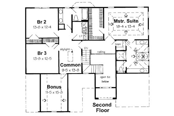 Floor Plan - Upper Floor for Contemporary House Plan #312-152 - 3 bed, 2.5 bath