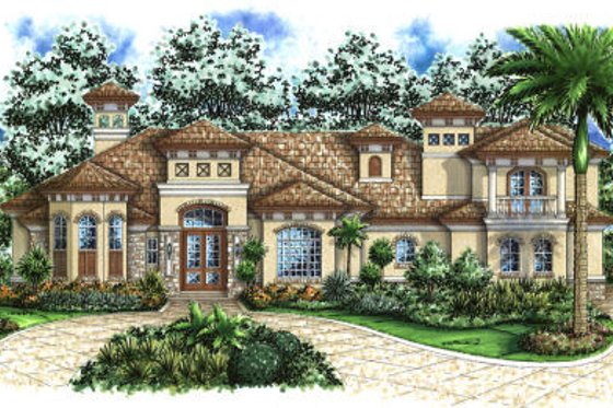 Exterior - Front Elevation for Mediterranean House Plan #27-389 - 5 bed, 4.5 bath