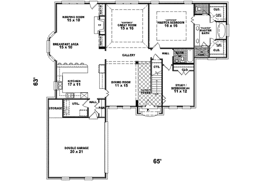 Floor Plan - Main Floor for Classical House Plan #81-580 - 3 bed, 3 bath