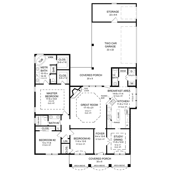 Architectural House Design - Southern Floor Plan - Main Floor Plan #21-140