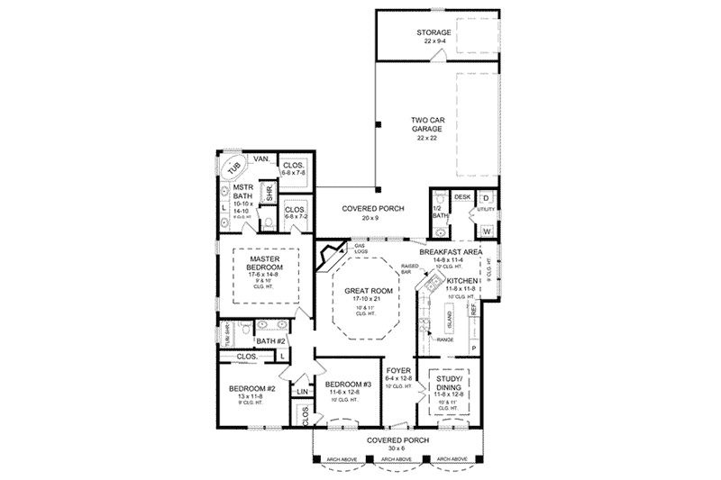 Dream House Plan - Floor Plan - Main Floor for Southern House Plan #21-140 - 3 bed, 2.5 bath