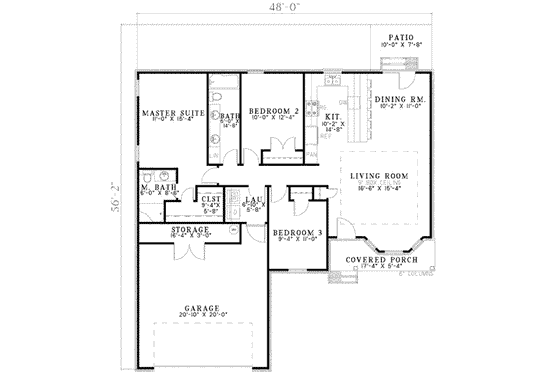Floor Plan - Main Floor for Traditional House Plan #17-2188 - 3 bed, 2 bath