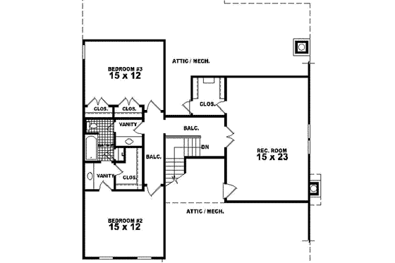 Floor Plan - Upper Floor for Tudor House Plan #81-429 - 3 bed, 2.5 bath