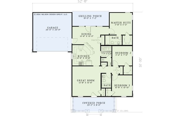 Floor Plan - Main Floor for Southern House Plan #17-622 - 3 bed, 2 bath