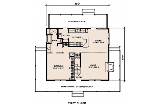 Floor Plan - Main Floor for Country House Plan #140-108 - 3 bed, 2 bath