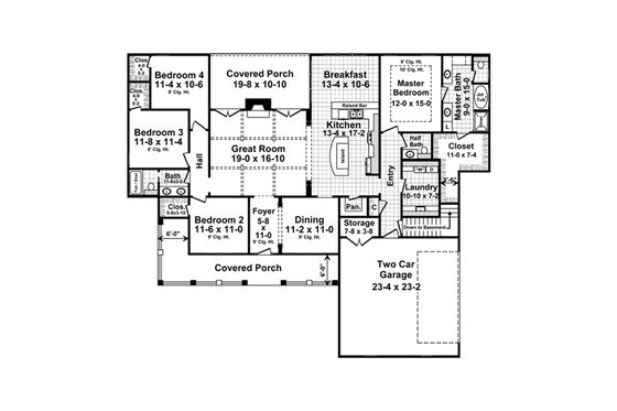 Floor Plan - Main Floor for Colonial House Plan #21-376 - 4 bed, 2.5 bath